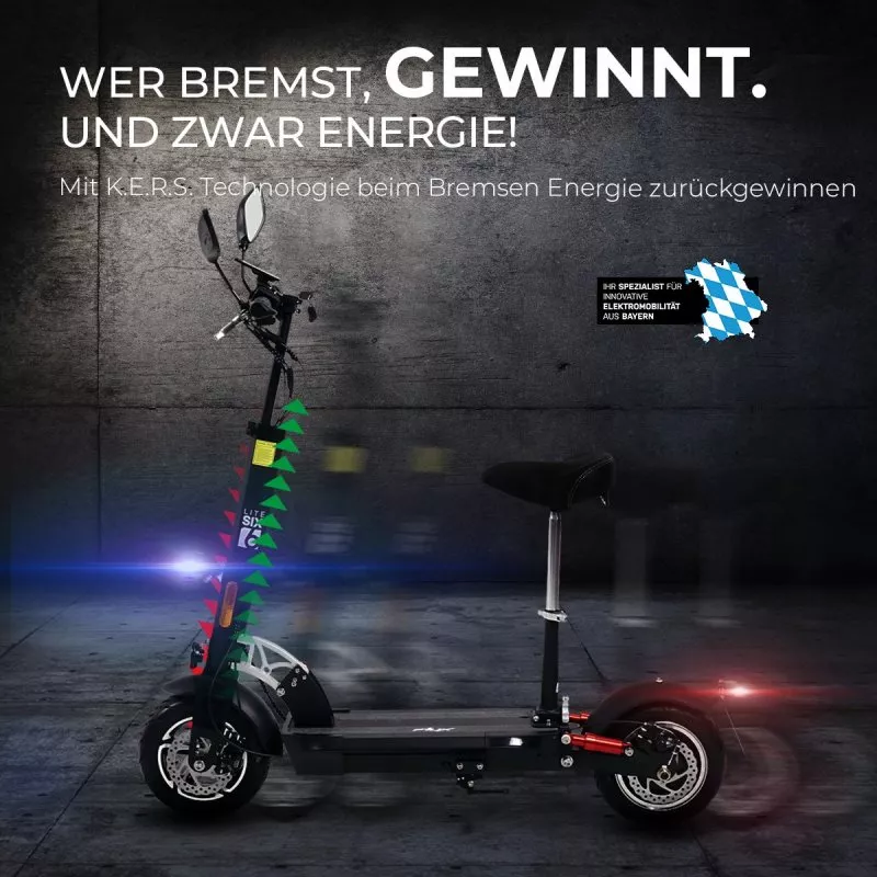 eFlux Lite Six E-Scooter 1000 Watt mit Straßenzulassung, 40 km/h, verstellbarer Sitz, Lithium-Akku eFlux Lite Six E-Scooter 1000 Watt mit Straßenzulassung, 40 km/h, verstellbarer Sitz, Lithium-Akku