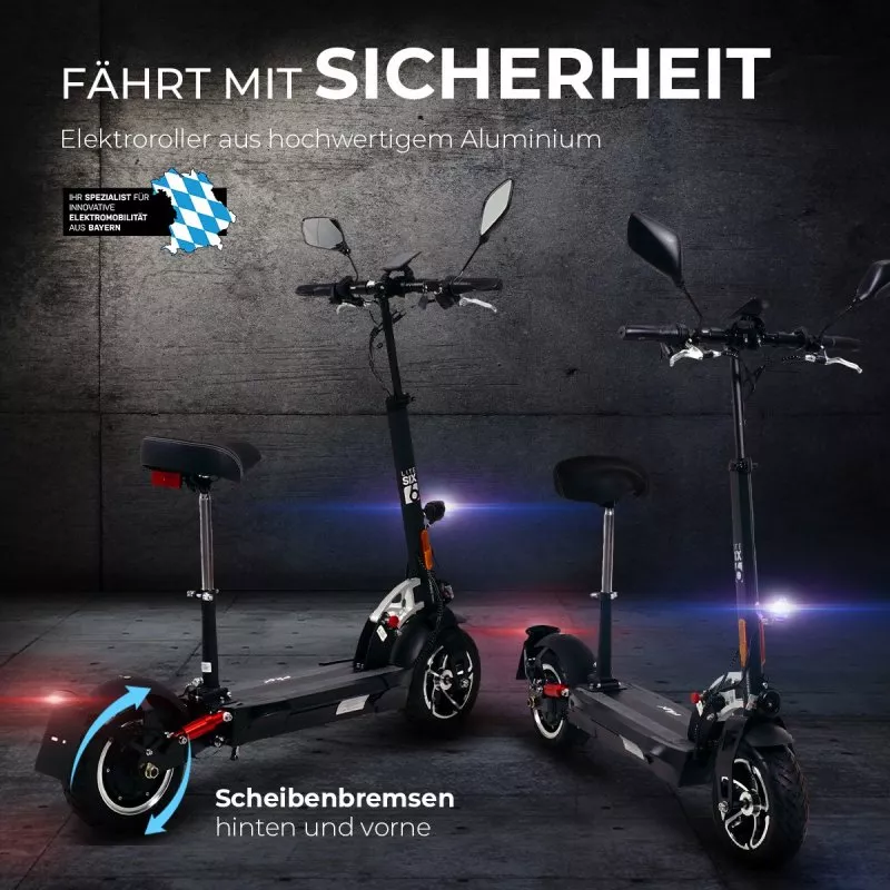 eFlux Lite Six E-Scooter 1000 Watt mit Straßenzulassung, 40 km/h, verstellbarer Sitz, Lithium-Akku eFlux Lite Six E-Scooter 1000 Watt mit Straßenzulassung, 40 km/h, verstellbarer Sitz, Lithium-Akku