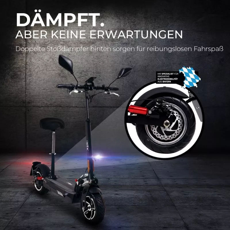 eFlux Lite Six E-Scooter 1000 Watt mit Straßenzulassung, 40 km/h, verstellbarer Sitz, Lithium-Akku eFlux Lite Six E-Scooter 1000 Watt mit Straßenzulassung, 40 km/h, verstellbarer Sitz, Lithium-Akku
