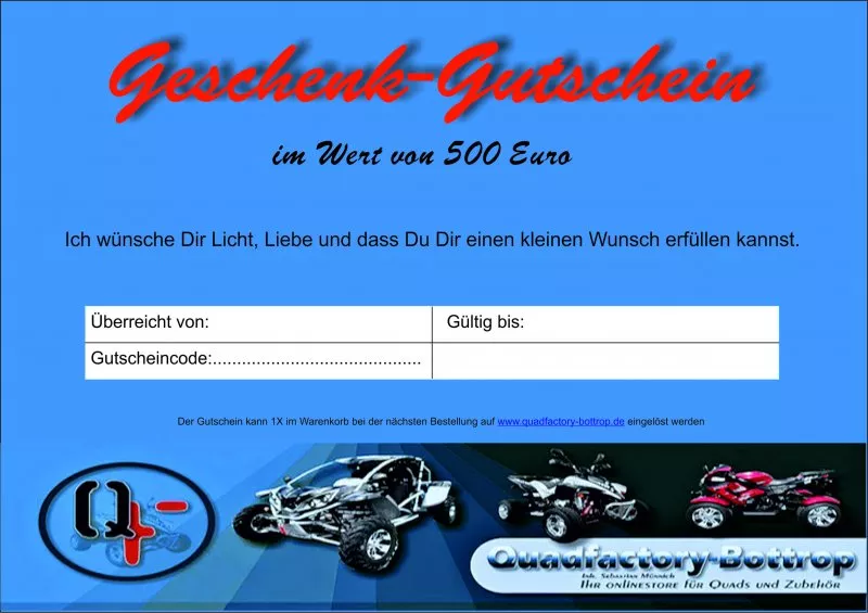 Geschenkgutschein im Wert von 500 Euro Geschenkgutschein im Wert von 500 Euro