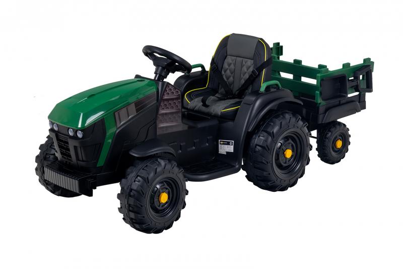 Elektro-Kindertraktor mit Anhänger, Staufach & Schaufel, Fernbedienung, 2 Motoren 90 Watt, Ledersitz Elektro-Kindertraktor mit Anhänger, Staufach & Schaufel, Fernbedienung, 2 Motoren 90 Watt, Ledersitz