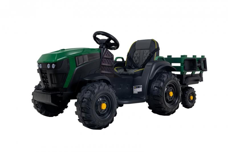 Elektro-Kindertraktor mit Anhänger, Staufach & Schaufel, Fernbedienung, 2 Motoren 90 Watt, Ledersitz Elektro-Kindertraktor mit Anhänger, Staufach & Schaufel, Fernbedienung, 2 Motoren 90 Watt, Ledersitz