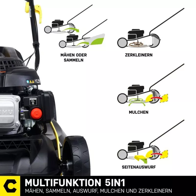 Craftfull Benzin Premium Rasenmäher CR-196-10E 5in1 E-Start 196cc Motor 4,4 Kw GT Markengetriebe 53c Craftfull Benzin Premium Rasenmäher CR-196-10E 5in1 E-Start 196cc Motor 4,4 Kw GT Markengetriebe 53c